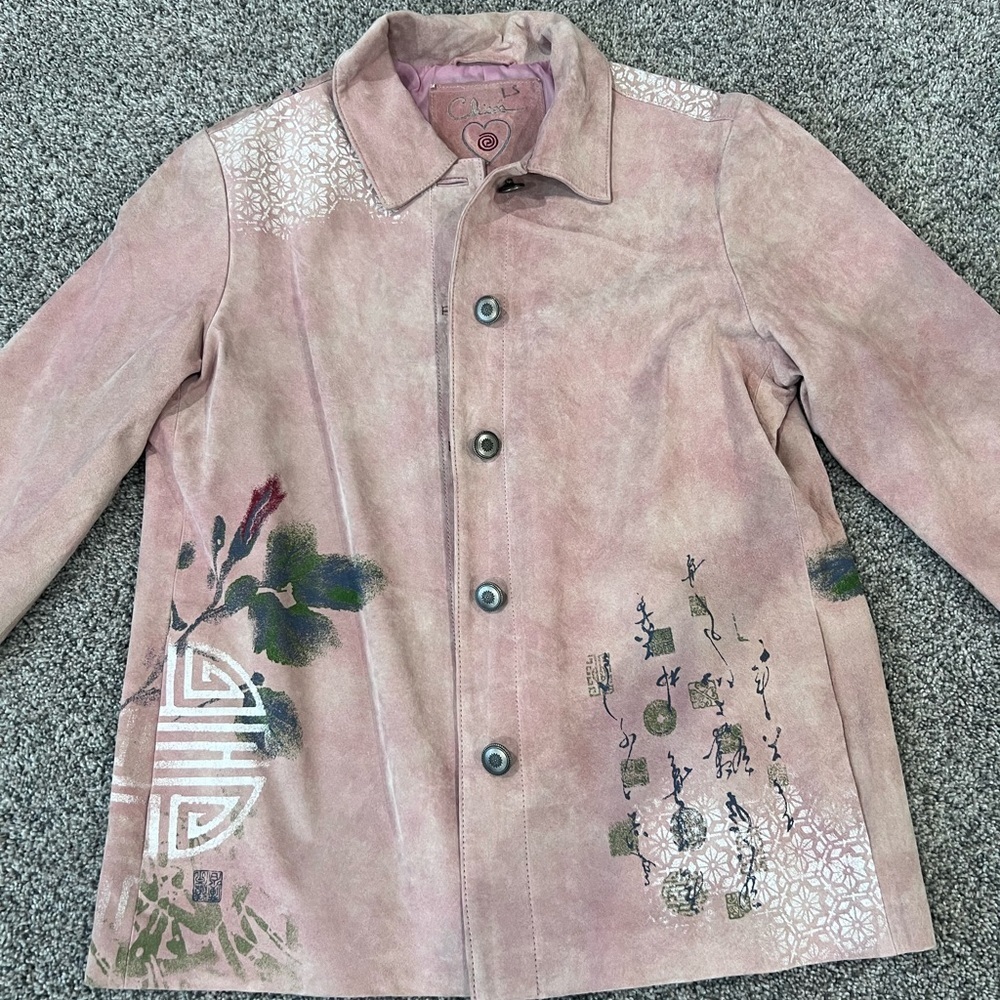Chico’s Suede Leather Jacket Anniversary Edition Rose Ocho Rios Size 1 US 8 Med